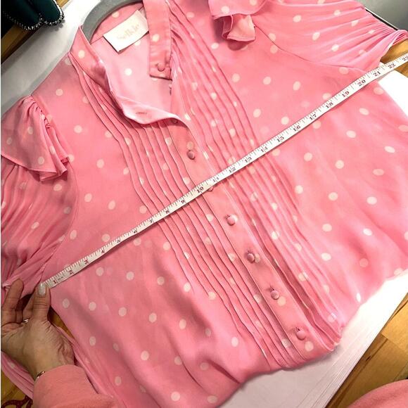 Selkie Chiffon Pleated Ruffle Shoulder Button Down Blouse - Picture 5 of 5